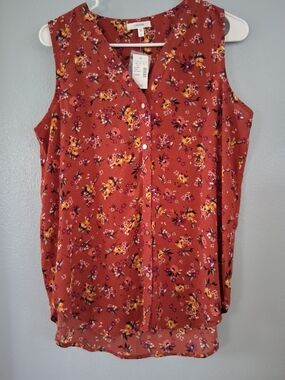 Maurices Rust Floral Sleeveless Button-Front Blouse
